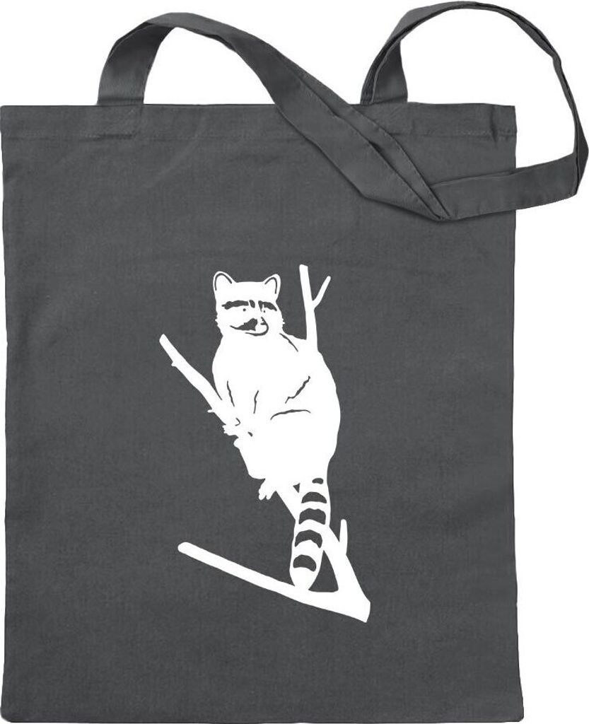 Kiwistar - Baumwolltasche - stahlgrau - Waschbär Motiv 1 - Pelz - Tragetasche Stoffbeutel Umhängetasche Langer Henkel