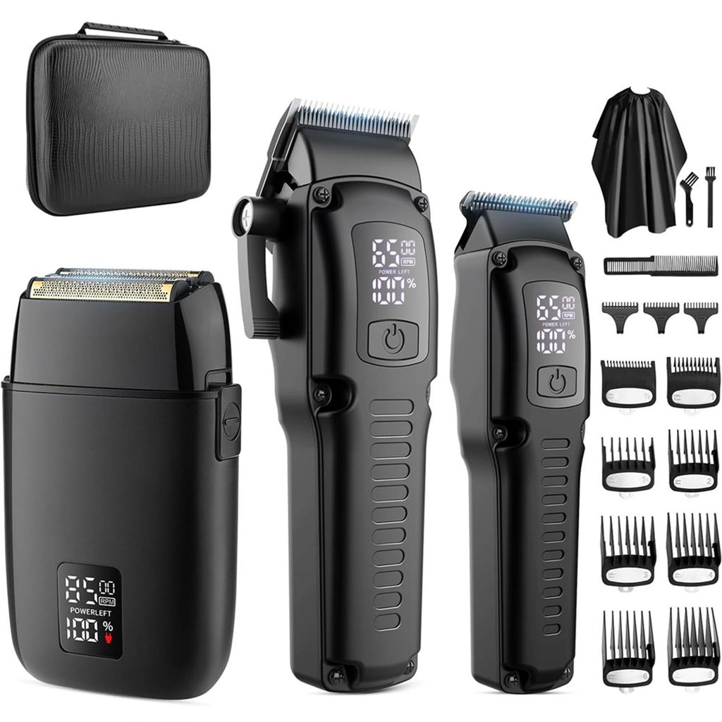MODFU Profi Wasserdicht Haarschneider, Haarschneidemaschine, Für Herren Haartrimmer Bartschneider,LED-Display Batteriestatusanzeige Schwarz