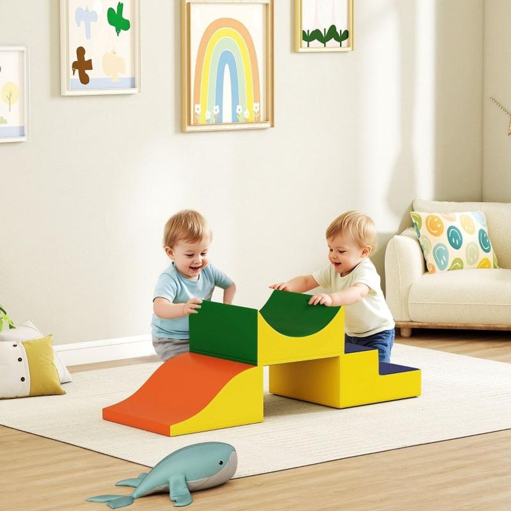 Fortuna Lai 3-teiliges Kletter- und Krabbelset für Kleinkinder, Kunstleder, Schaumstoff, Gelb