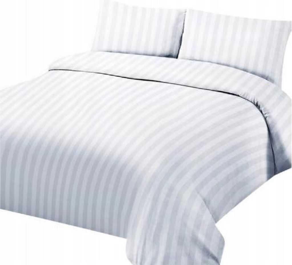 Damast Bettwäsche 160x200 Hotelstreifen 1cm Weiß