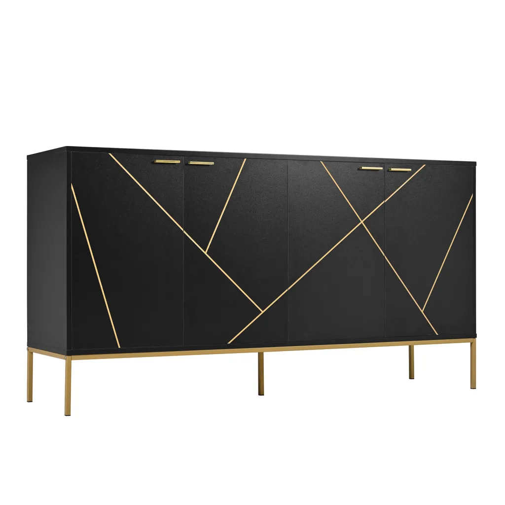 Sideboard style moderne noir avec 4 portes - Commode 150x40x80 cm chic - 5