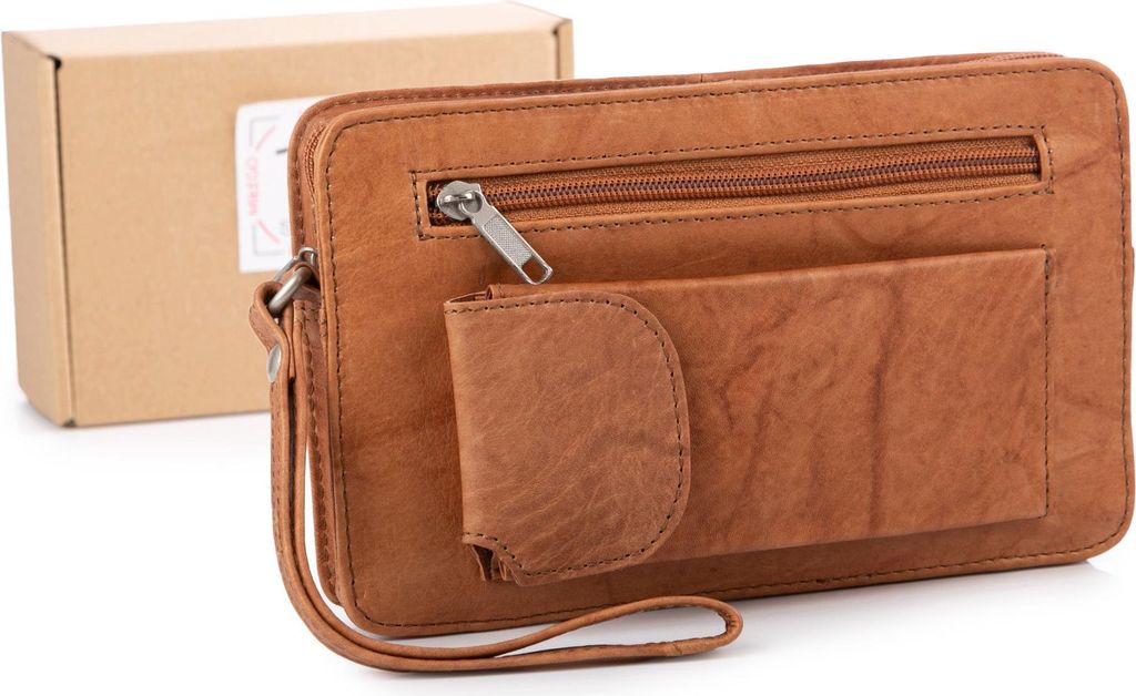Bag Street Herren Handgelenktasche Dokumententasche Echtleder Hellbraun