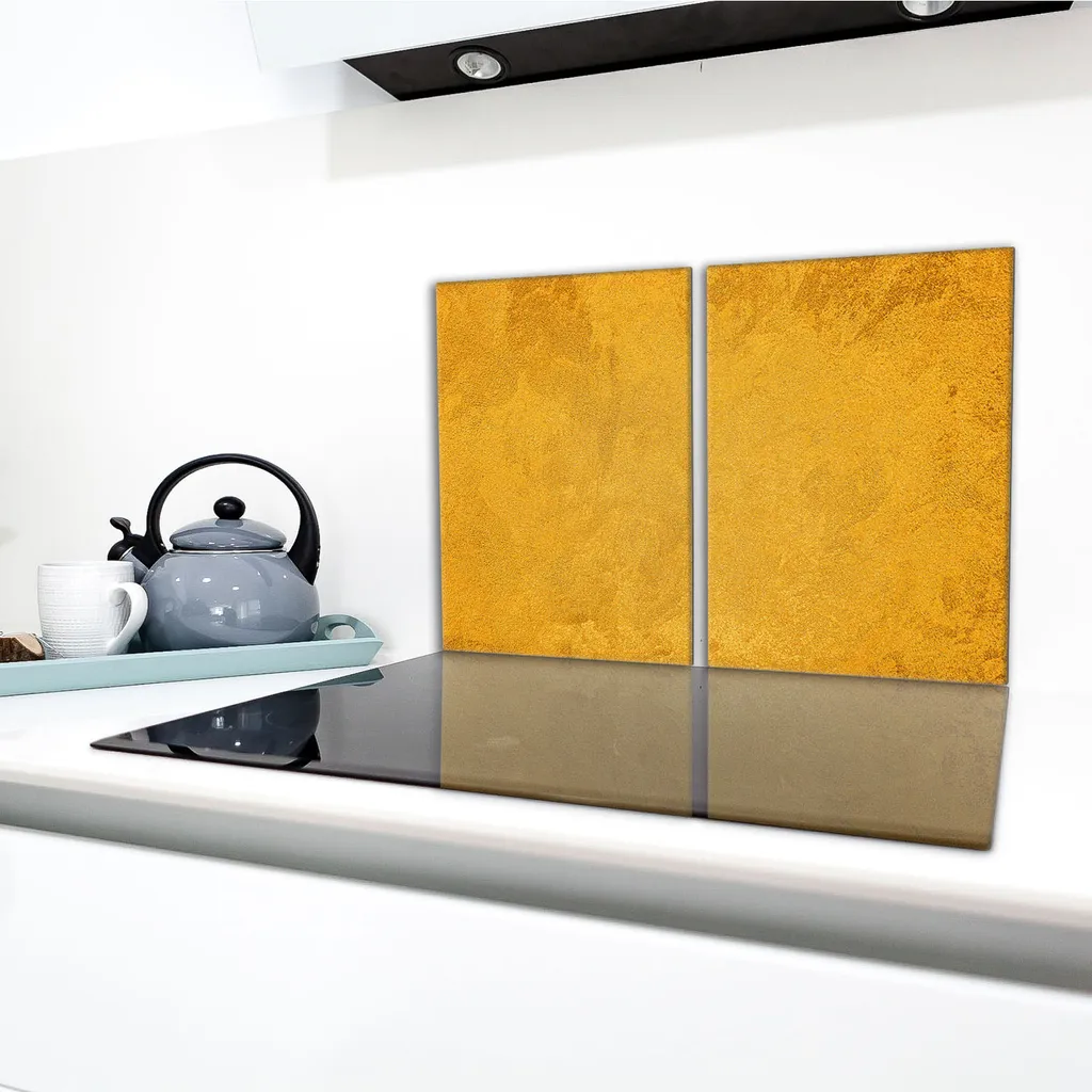 Decorwelt Copertura Per Fornelli 2 Pezzi - Lastra In Vetro 40x52 Cm, Protezione Piano Cottura Multiuso, Design Astratto Giallo, Per Piani A Induzione, Elettrici E Vetroceramica