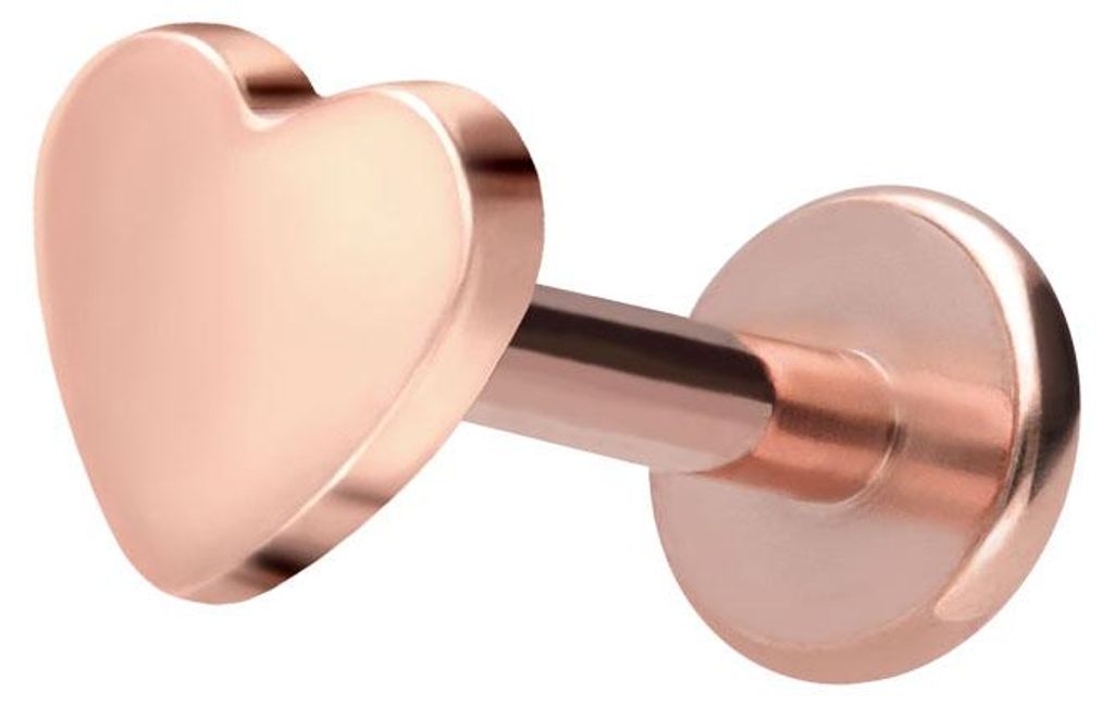 Ohrpiercing, Nasenpiercing Titan Labret mit Innengewinde HERZ RoséGold Stablänge: 6mm | Stabstärke: 1,2mm