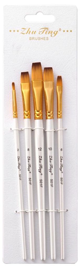 5-teiliges Kunstpinsel-Set, professionelle Pinsel, Aquarell, Acryl, Ölgemälde, weiße flache Spitze