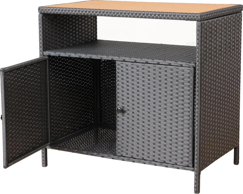 Table de bar rangement en résine tressée marron et noir - Modèle RT-400