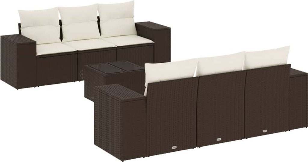 vidaXL 7-tlg. Garten-Sofagarnitur mit Kissen Braun Poly Rattan