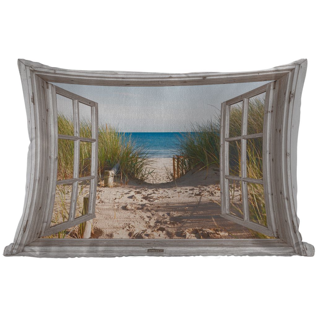 MuchoWow Outdoor Kissen - Durchblick - Strand - Meer - Dünen - Sand - Wasser - Hochgras - 50x30 cm - Wetterfest - Lounge Kissen - Sofa kissen - ...
