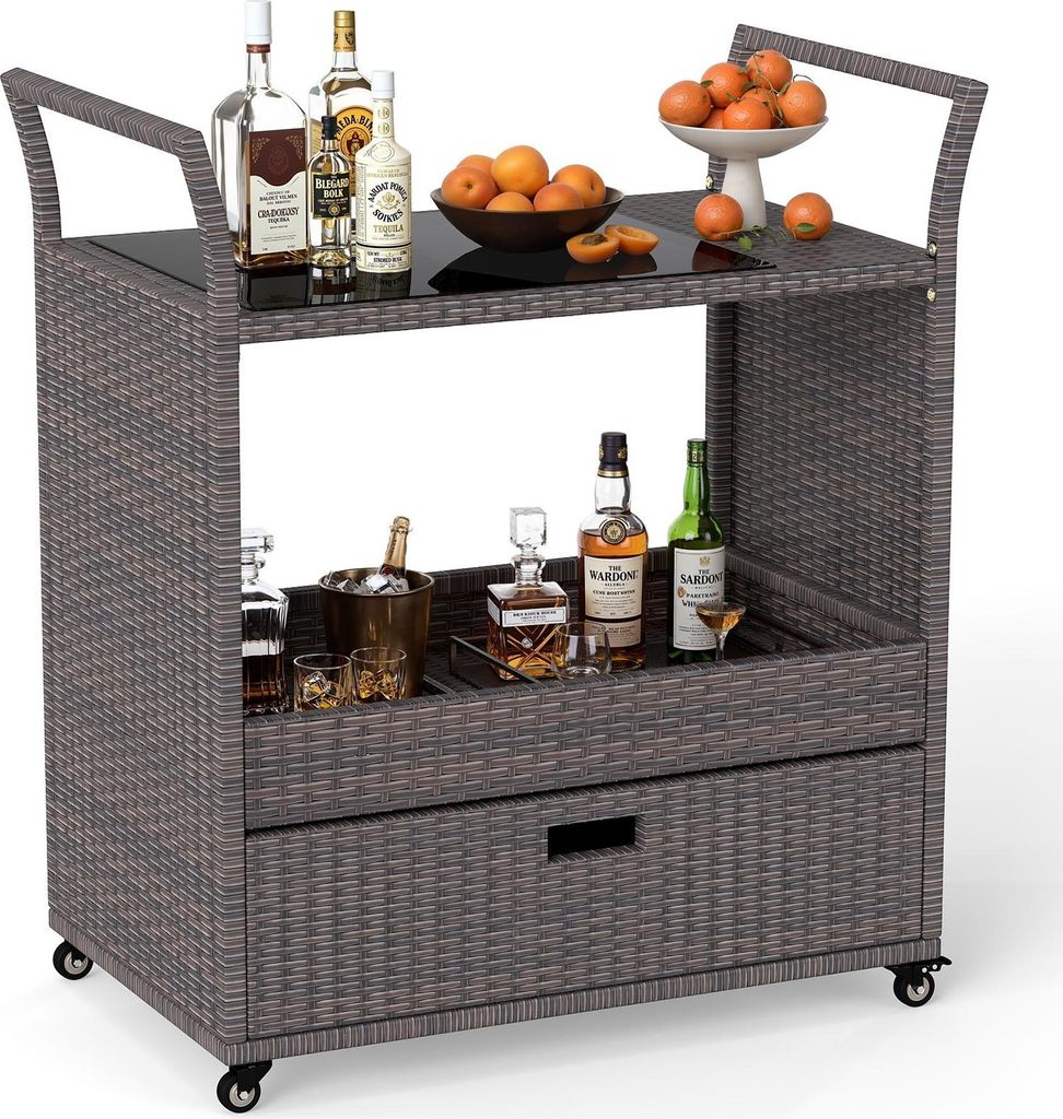 COSTWAY Wózek grillowy Outdoor, stół grillowy z polyratanu, Zdjęcie produktu 