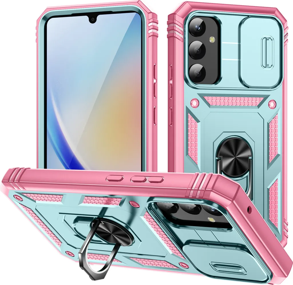 Cover Samsung A34 Rosa Verde: Protezione Fotocamera e Supporto Anello