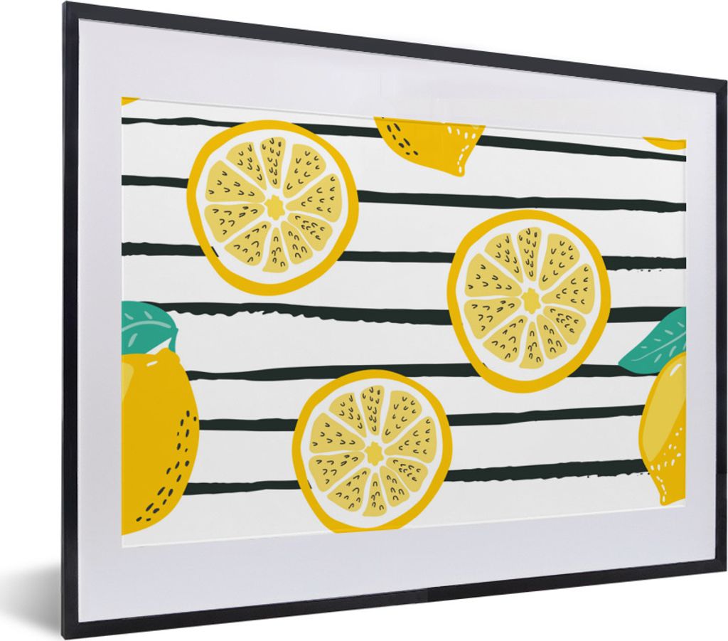 MuchoWow Gerahmtes Poster Zitronen - Sommer - Muster 40x30 cm - Poster mit Schwarzem Bilderrahmen Wandposter Rahmen Foto Bilder - Bilderrahmen - ...