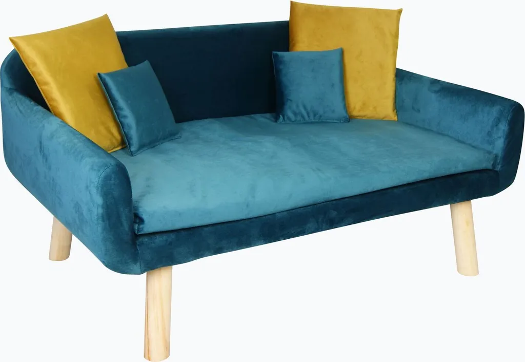Lit pour chien et chat design VELVET - Canapé rembourré rétro Bleu Pétrole