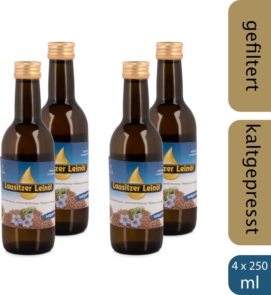 4 x Lausitzer Leinöl (kaltgepresstes Leinöl), 4x 250ml