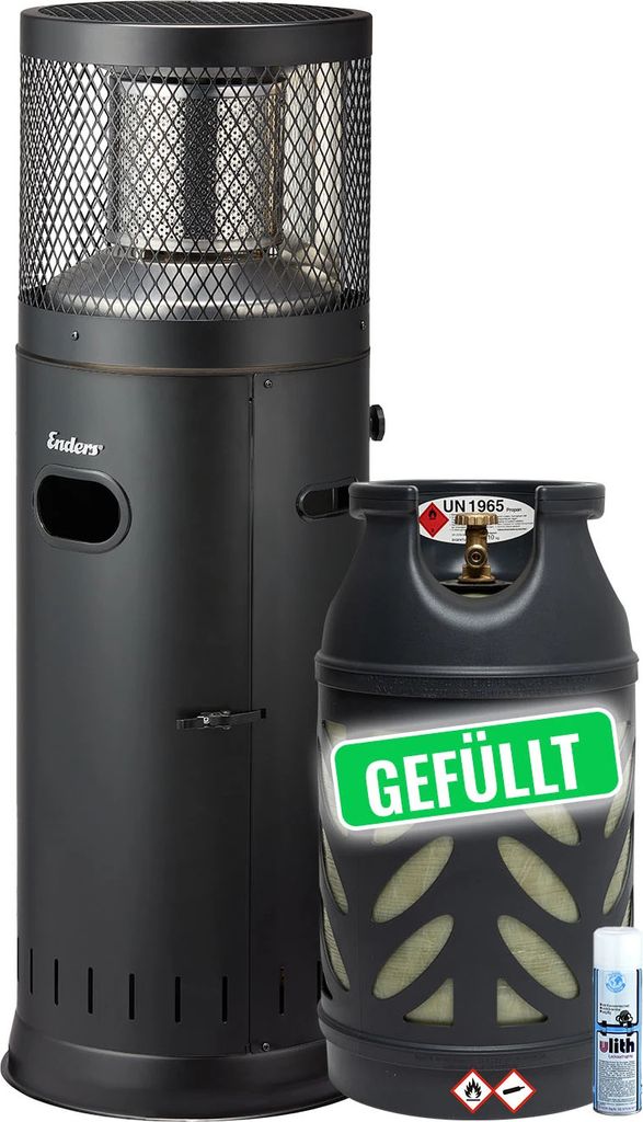 Enders Terassenstrahler Polo Black 2.0 inkl. 10 kg Composite Propangasflasche gefüllt