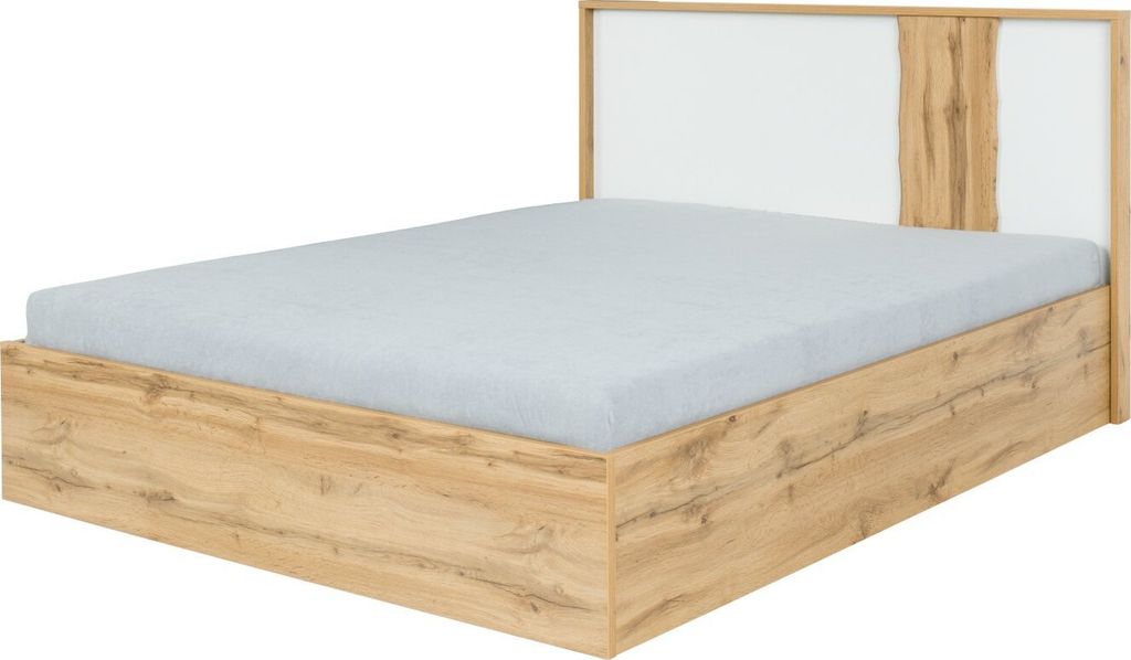 Doppelbett Gavdos 03, Farbe: Eiche / Weiß - Liegefläche: 160 x 200 cm (B x L)