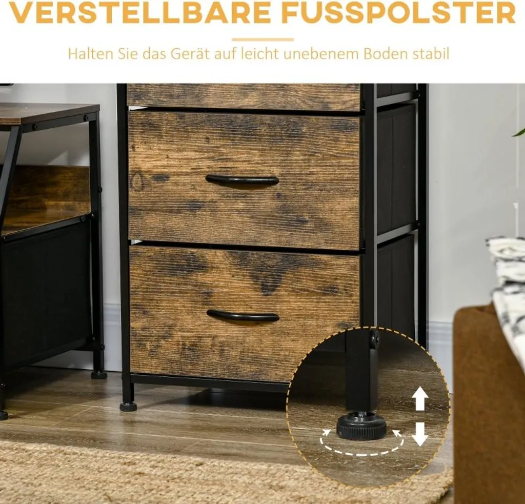 Petite commode 3 tiroirs en tissu marron rustique cadre acier robuste - 5