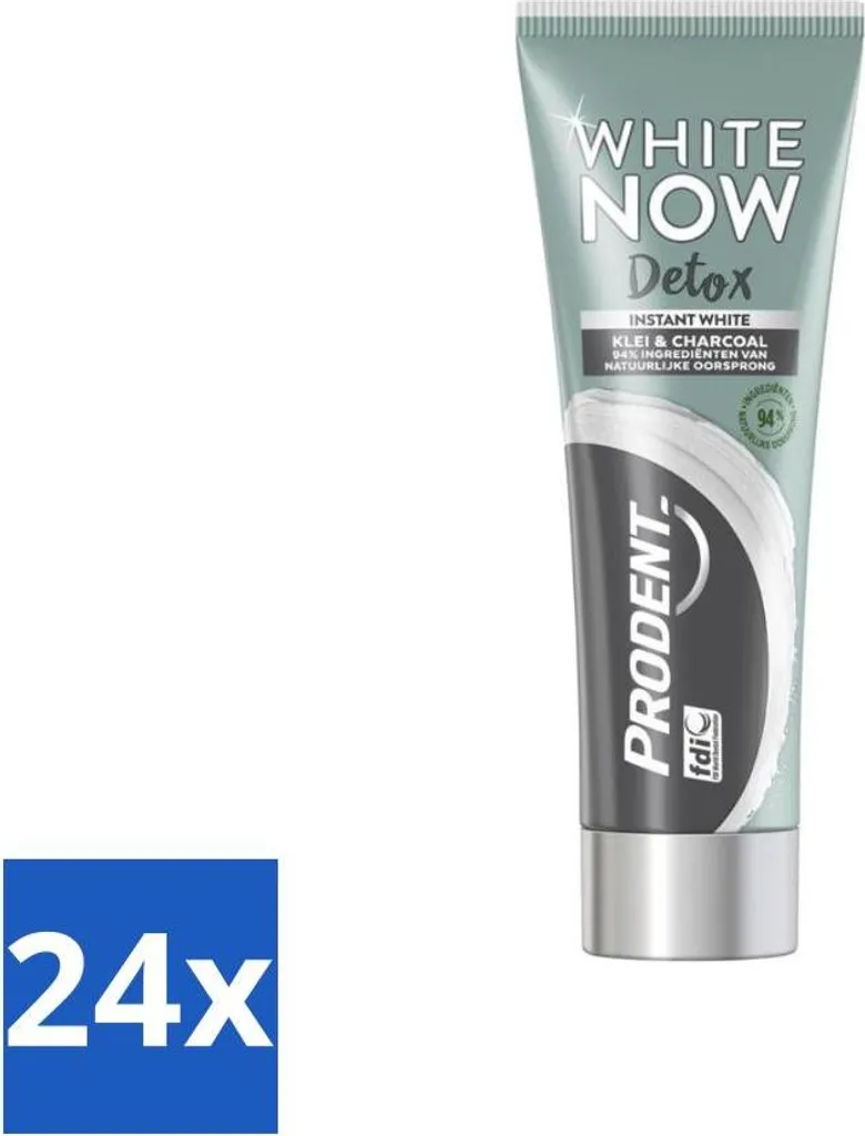 Prodent – White Now – Dentifricio – Ingredienti naturali – Argilla e carbone attivo – 75 ml - Confezione risparmio - 24 pezzi