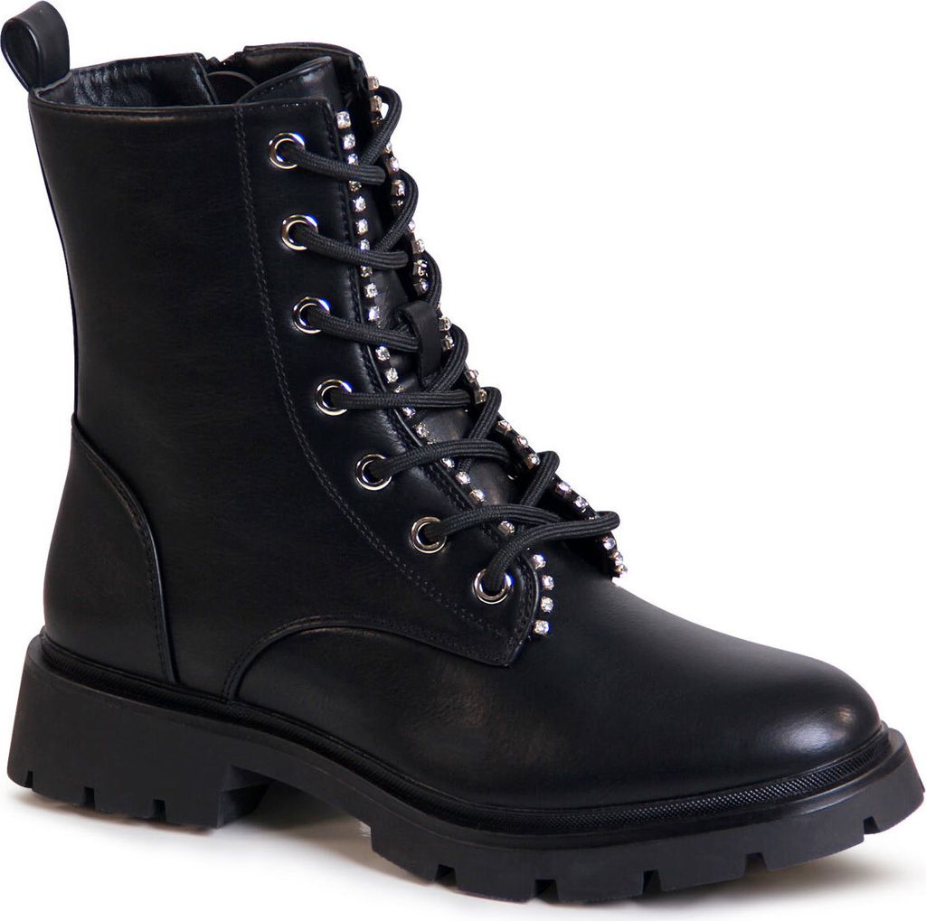 topschuhe24 2560 Damen Plateau Stiefeletten Worker Biker Boots , Farbe:Schwarz, Größe:37 EU