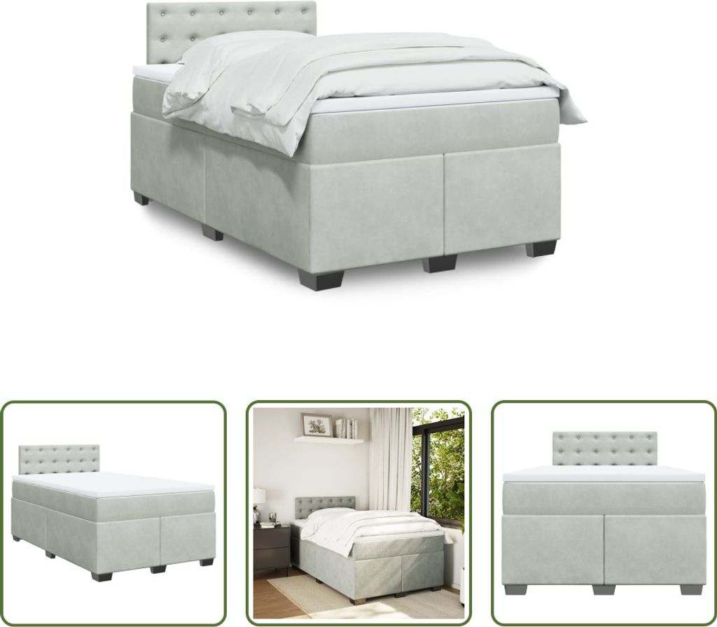The Living Store Boxspringbett mit Matratze Hellgrau 120x190 cm Samt