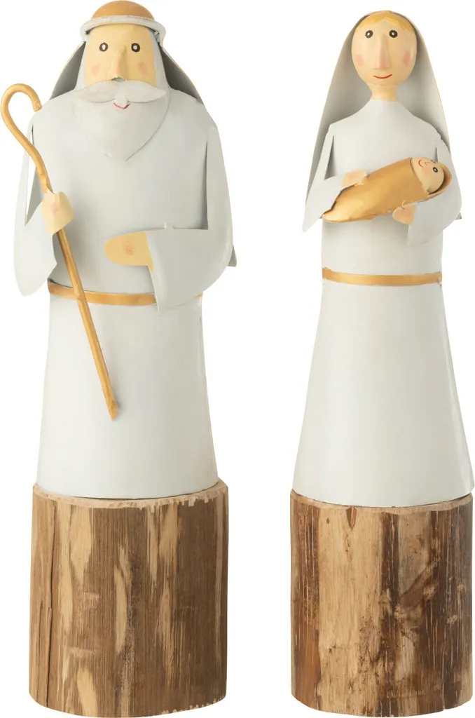 Figurines Marie et Joseph J-Line Blanc Doré en Fer et Bois de Qualité