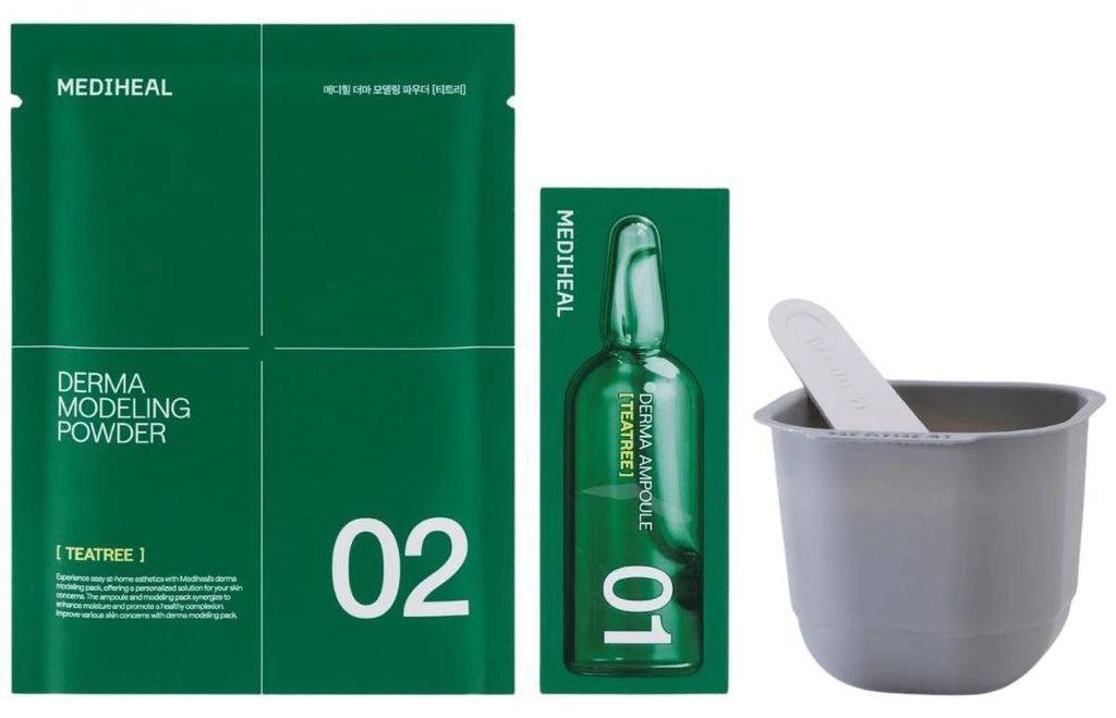 Mediheal Derma Modeling Pack Teatree Calming 2 Step beruhigende und reinigende Algenmaske + Ampulle