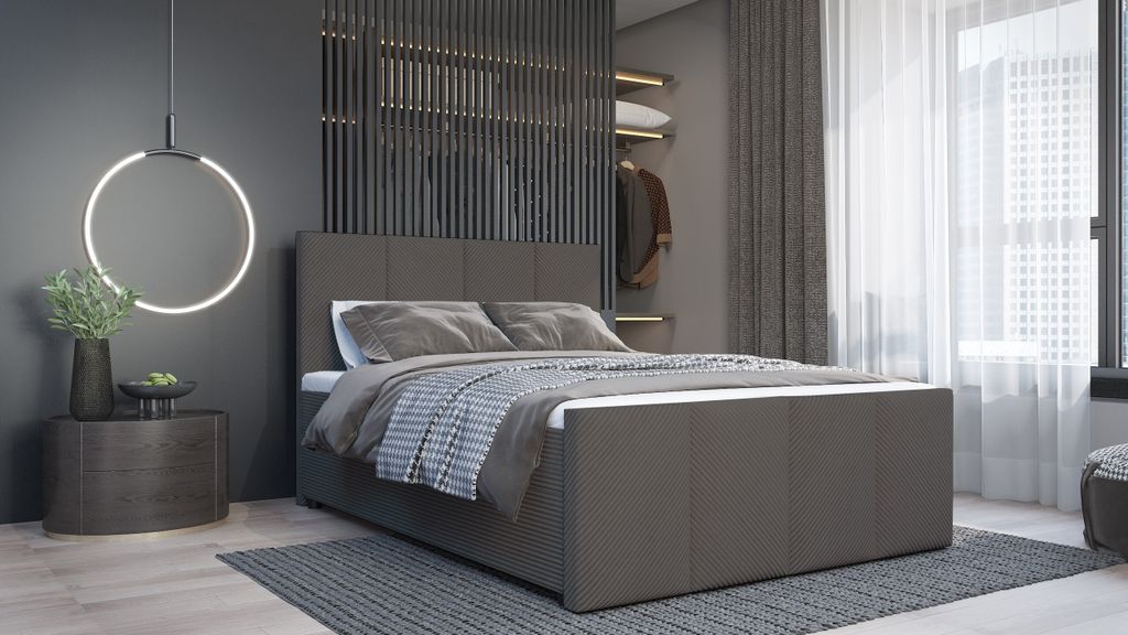 SALES LEADER Boxspringbett DUBLIN 120x200 cm Polsterbett mit zwei Bettkästen, Komplett-Set mit Matratze und Topper (4cm), Graphit, Bett Stoff SZTR...