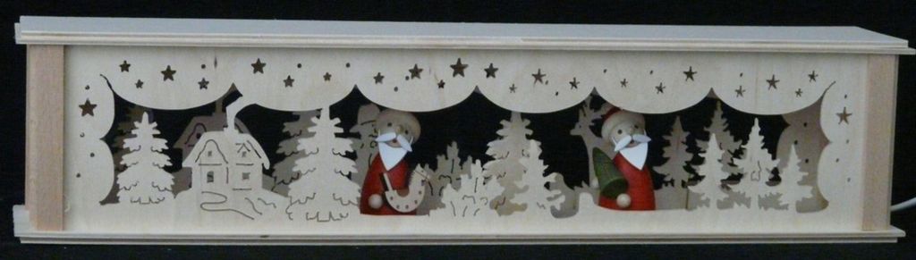 Schwibbogenerhöhung mit Weihnachtsmänner und Beleuchtung BxHxT 52x10x10cm NEU