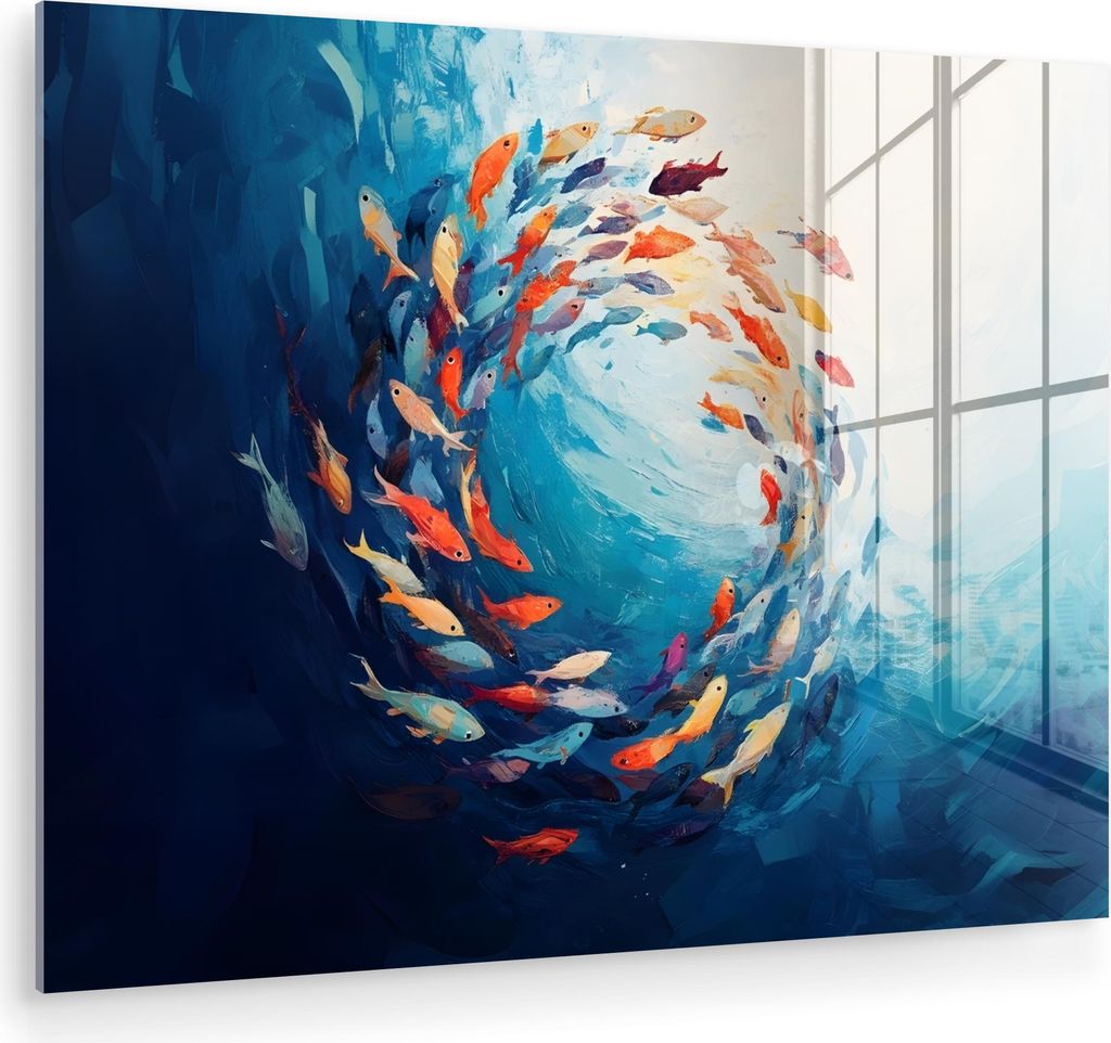 MuchoWow Glasbilder - Bilder auf Wandbild - Foto auf Glas Meer - Fische - Bunt - Dynamisch 80x60 cm Wanddekoration aus Glas - Acrylglasbild - Acryl...