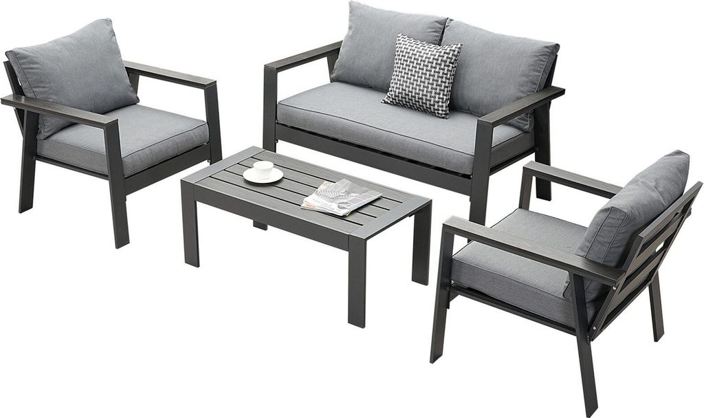 MEXO Gartenlounge-Set Gartenmöbel Set Aluminium Loungeset für Terrasse Balkon,wetterfest Sitzgruppe Essgruppe Gartengarnitur für 3-4 Personen