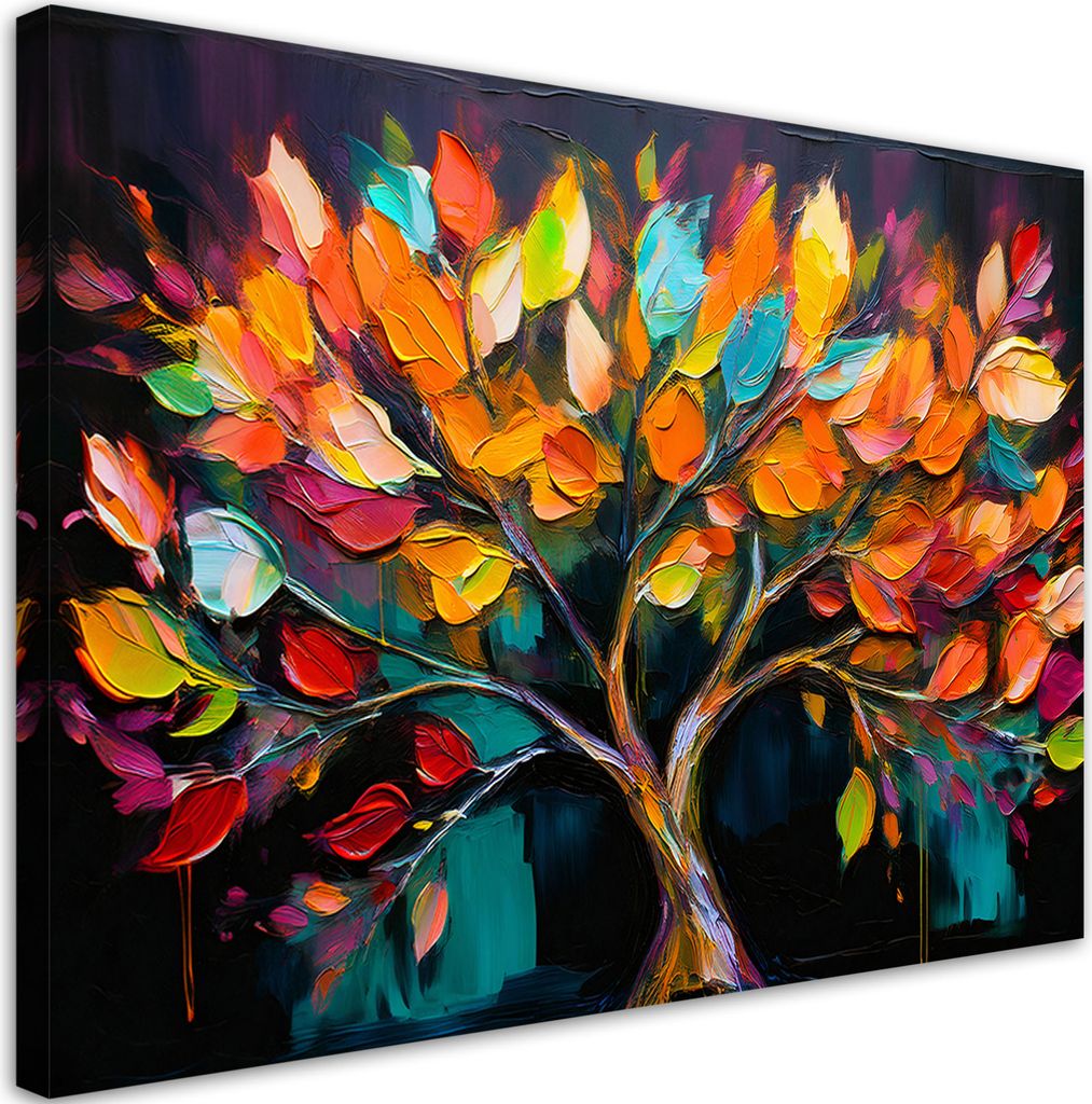 Leinwandbild Bunt Baumblätter Gemalte 60x40 Feeby Bunt bild für die wand bereit zum aufhängen