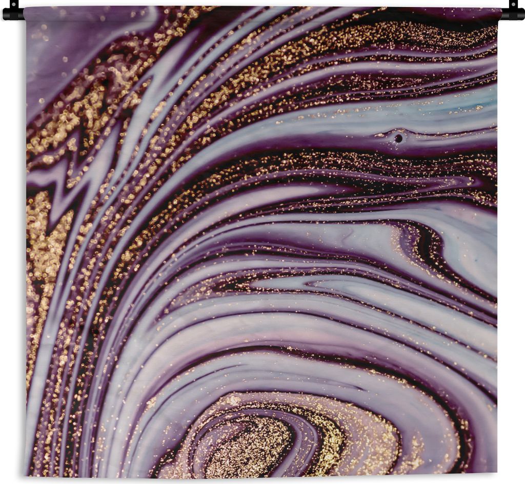 MuchoWow Wandteppich Wandbehang Marmor - Rosa - Gold - Glitter - Marmoroptik - Luxus 90x90 cm Tapisserie Dekoration Wandtuch - Wandaufhänger