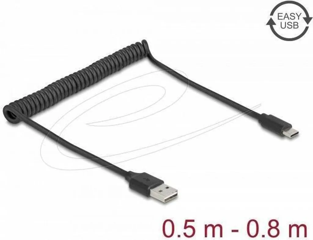 Câble Spiralé USB-C Anti-Nœuds avec Connecteur EASY-USB A Double Sens