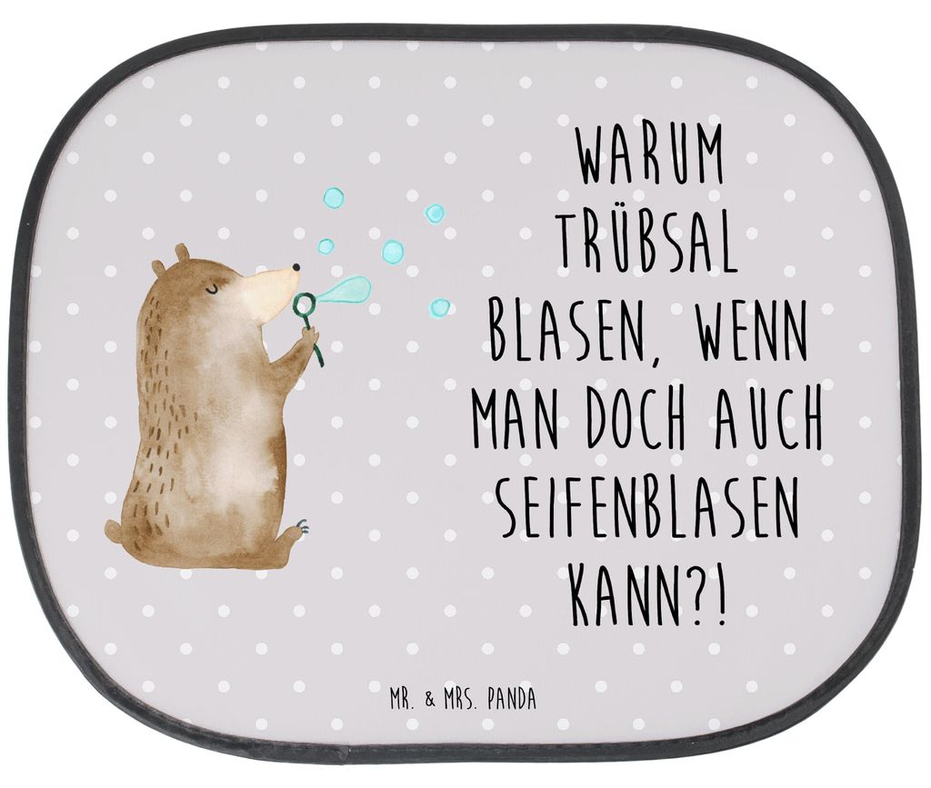 Mr. & Mrs. Panda Sonnenschutz Auto Bär Seifenblasen - Grau Pastell - Geschenk, Lustig Sein Glücklich Traurig Happy, Sonnenblende, Teddy, Seitlich...
