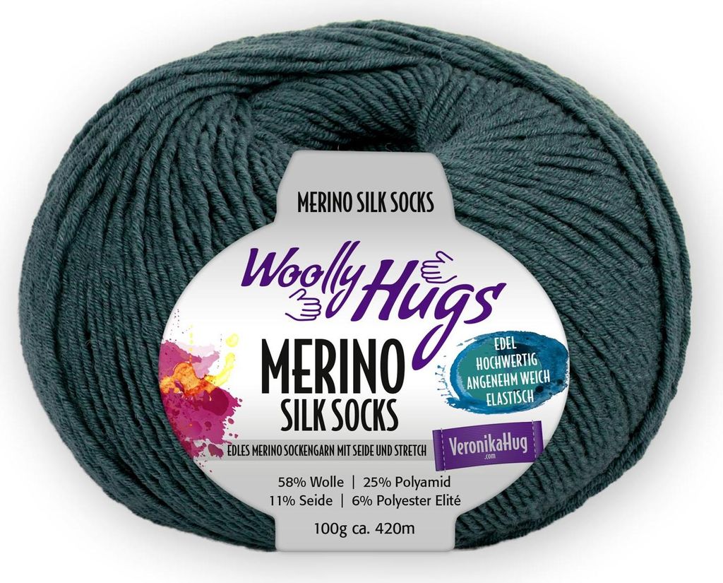 Woolly Hugs MERINO SILK SOCKS 100 g Luxus Sockengarn mit Merino & Seide 420 m Farbe 268 - petrol