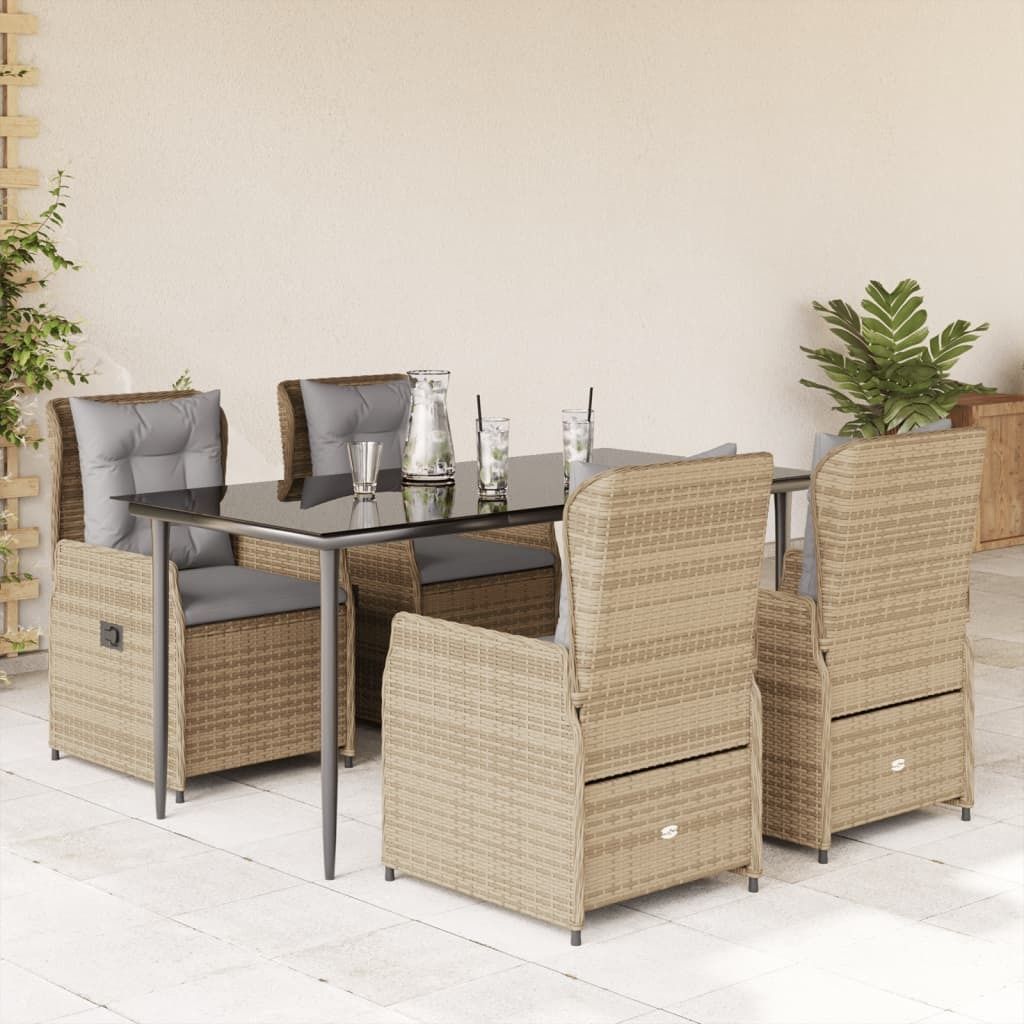 Maison Exclusive - 5-tlg. Garten-Essgruppe mit Kissen Beige Poly Rattan