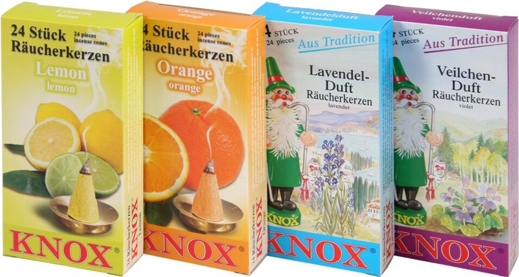 KNOX 4er Set Räucherkerzen Lavendel / Veilchen / Orange / Produktbild 