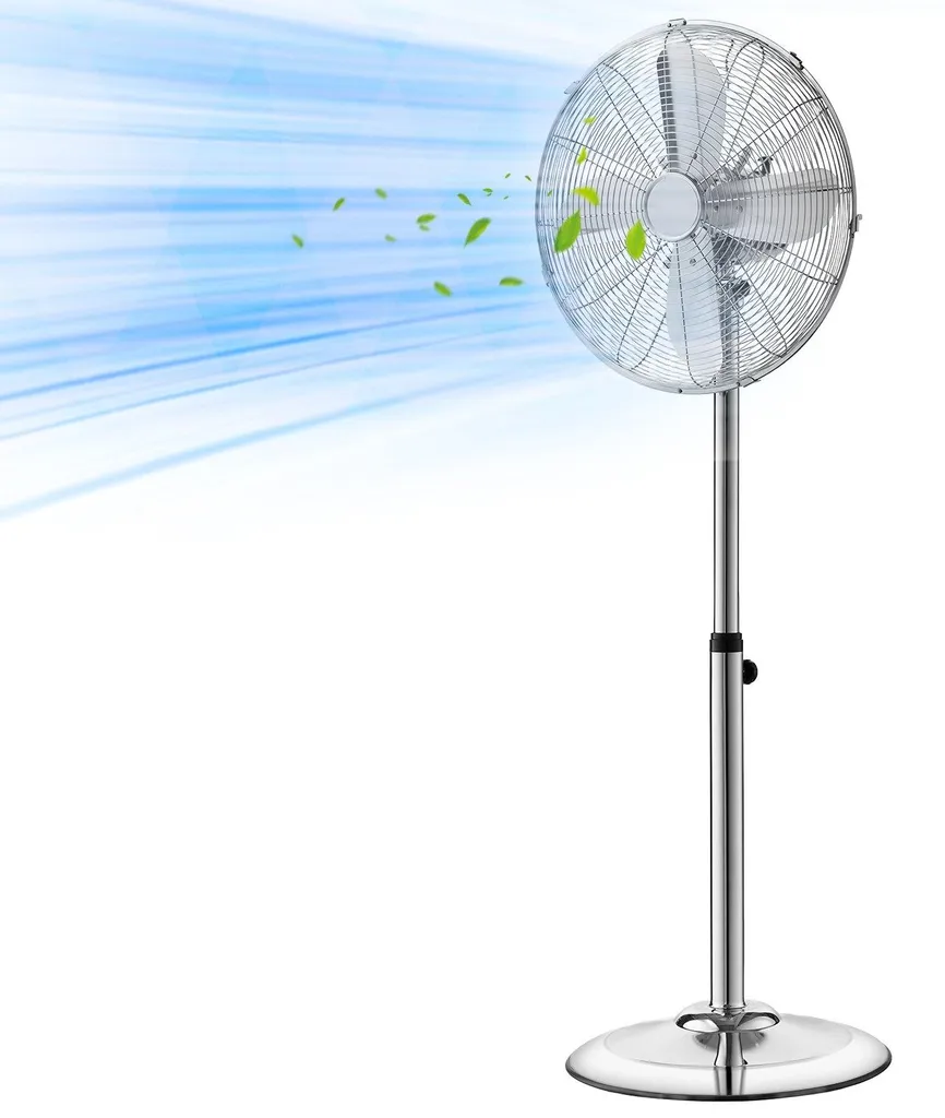 Ventilateur sur pied industriel argenté 44,5 cm avec boîtier métallique