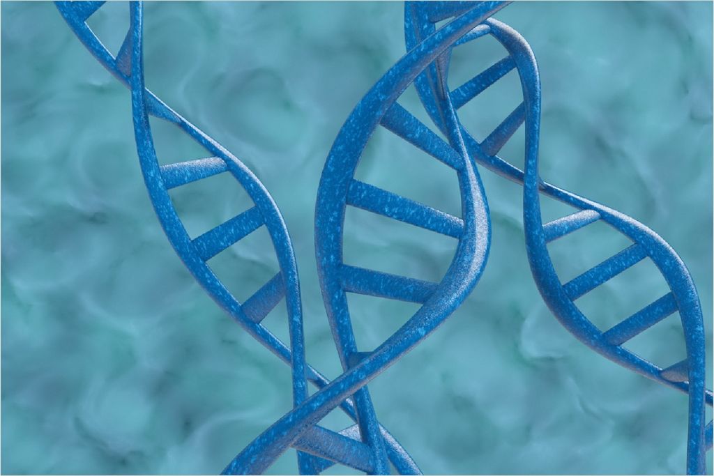 Wallario Poster - DNA-Strang in blau auf türkisem Hintergrund, Kunstdruck Größe: 61 x 91,50 cm