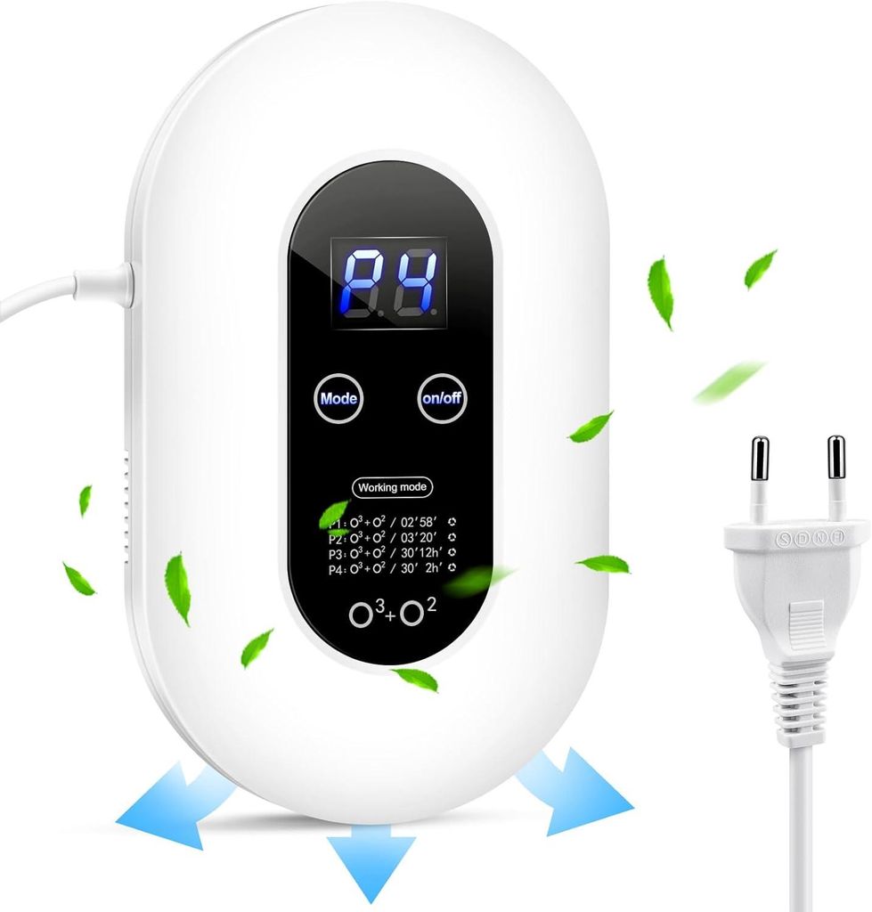 Ozon Generator 100mg/h Luftreiniger mit Ionisator, ohne Filter, kompakt & tragbar, für kleine Räume 20–50m², gegen Gerüche in Küche, Bad & Auto