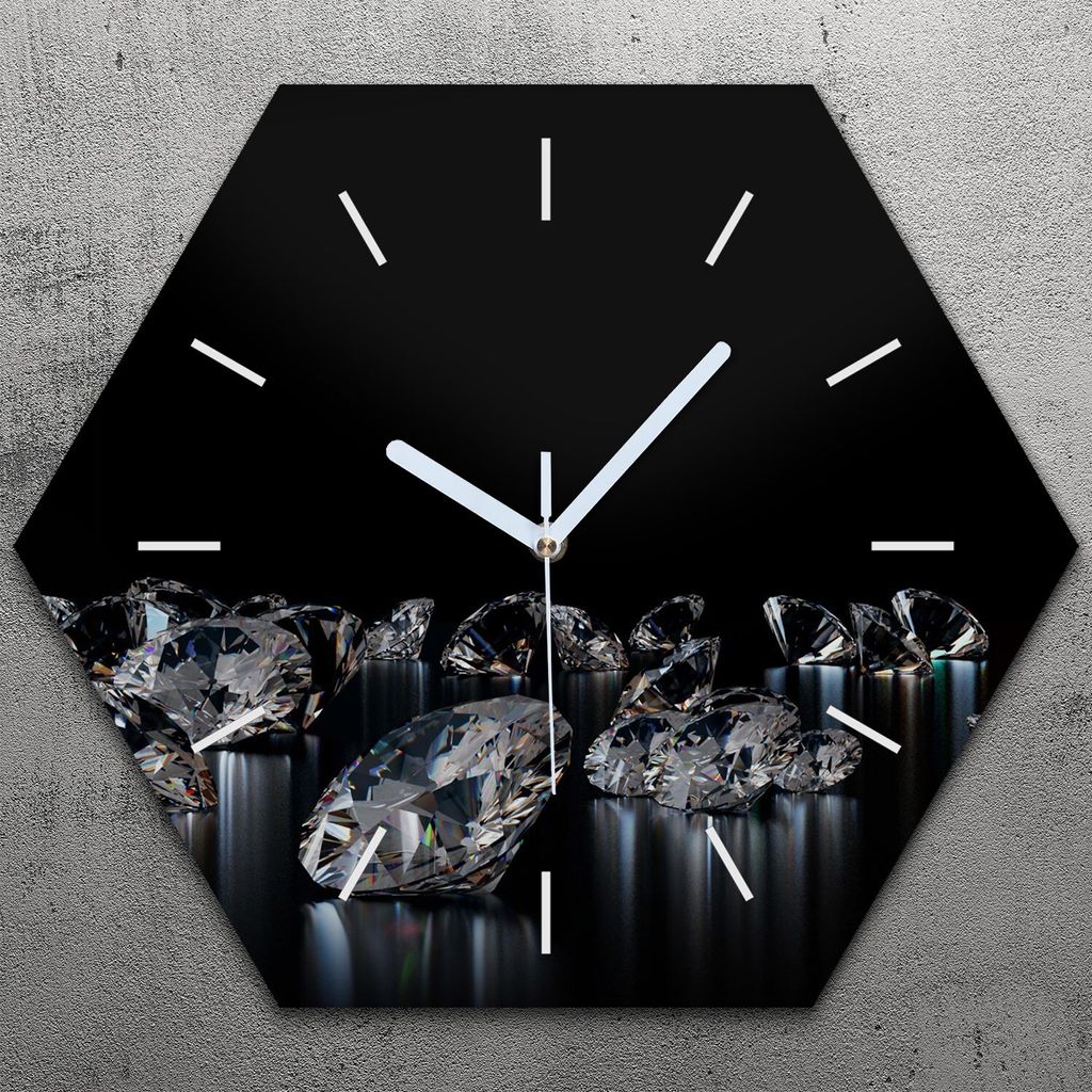 Uhr hexagonal 40 cm Glas Geräuschlos weiße Zeiger - Produktbild 