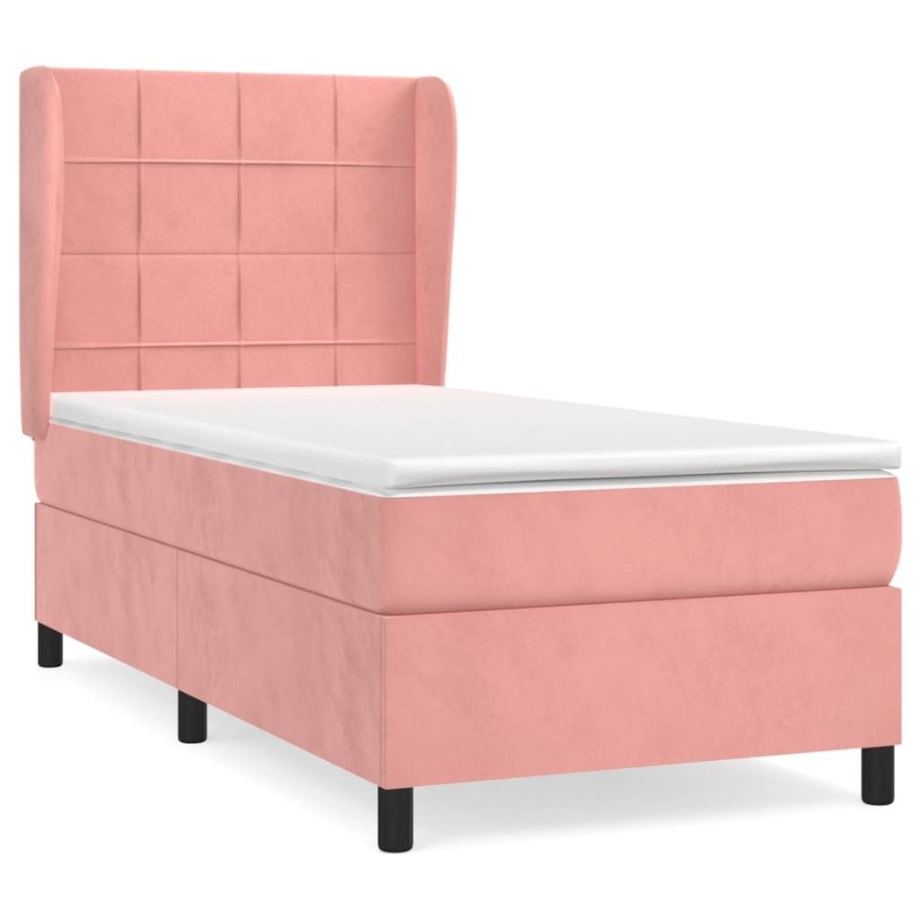 vidaXL Boxspringbett mit Matratze Rosa 90x200 cm Samt