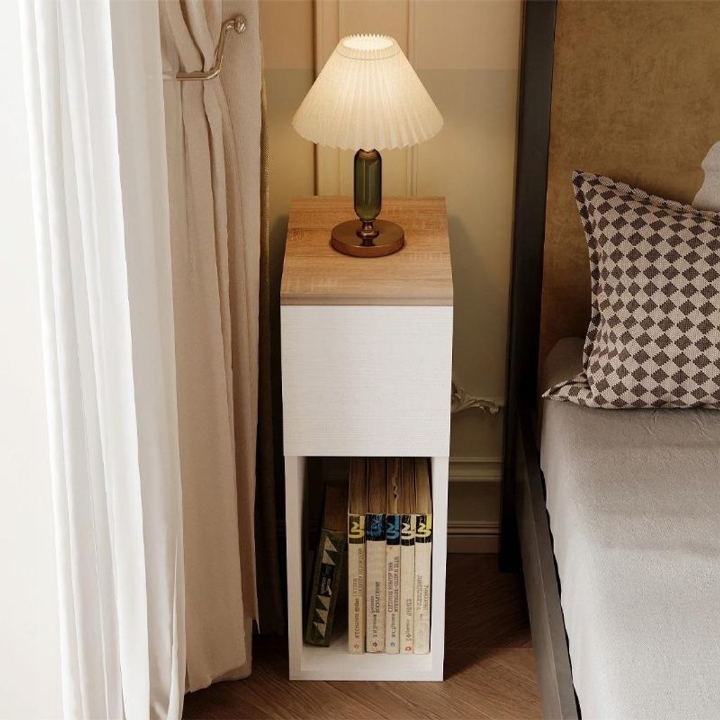 Schmaler Nachttisch mit Schublade, Tisch mit Ablage, moderner Loft-Schlafzimmer 55 cm