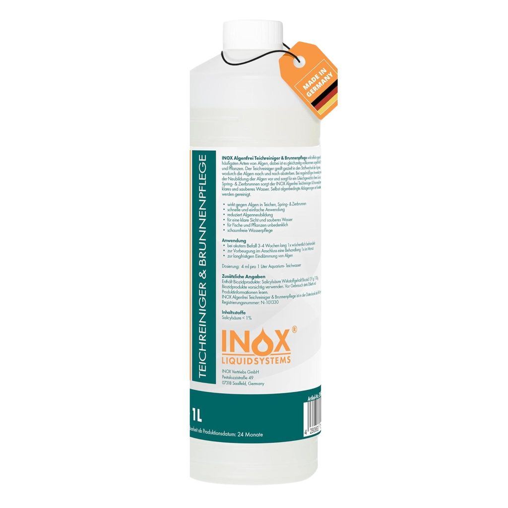 INOX Teichklar 1 Liter Teichpflege & Brunnenreiniger - Algenvernichter für Teich und Brunnen