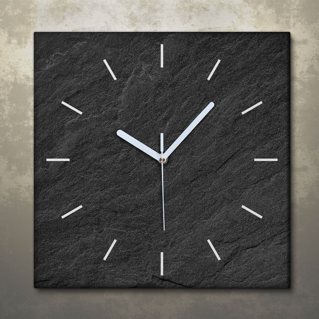 Wohnzimmer Leinwand Uhr Geräuschlos Küche 30x30 Schwarzer Stein, Marmor, Motive, Textur, weiße Zeiger