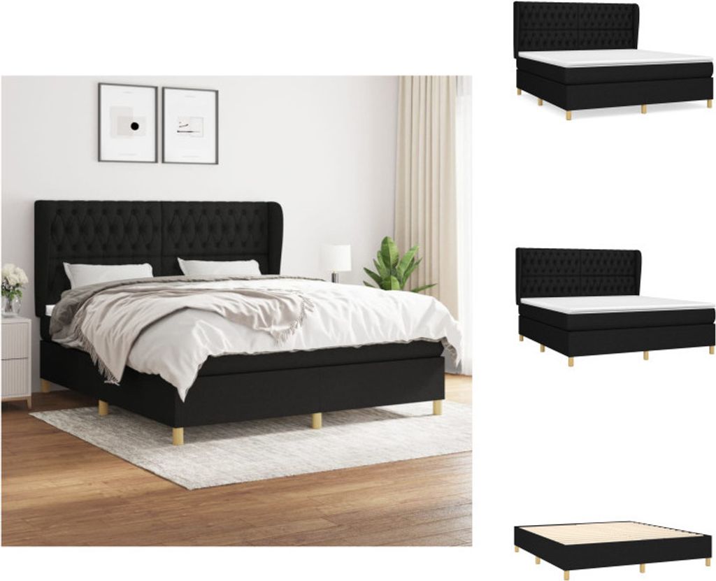 vidaXL Boxspringbett mit Matratze Schwarz 180x200 cm Stoff - Betten & Bettgestelle