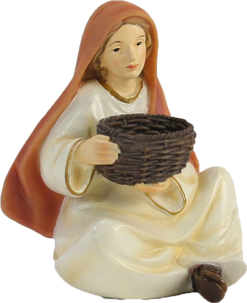 FADEDA Magd mit Korb, sitzend / Höhe:9 cm / handbemalt / detailgetreue Krippen Figuren - Weihnachten Tisch Dekoration Krippe Zubehör