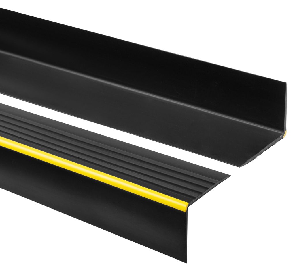 Treppenkantenprofil, Warnprofil 55x40 mm, Treppenprofil PVC für Treppenstufen, Treppenkantenschutz mit Rillen, Antirutsch, RD-ON, schwarz, 150 cm ...