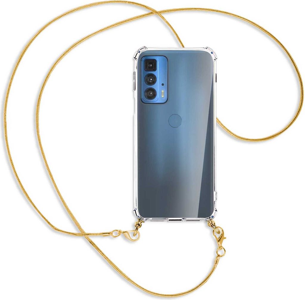 Handykette Backcover-Schutzhülle mit Band (Metall goldfarben) für Motorola Edge 20 Pro - goldfarbene Kette Snake