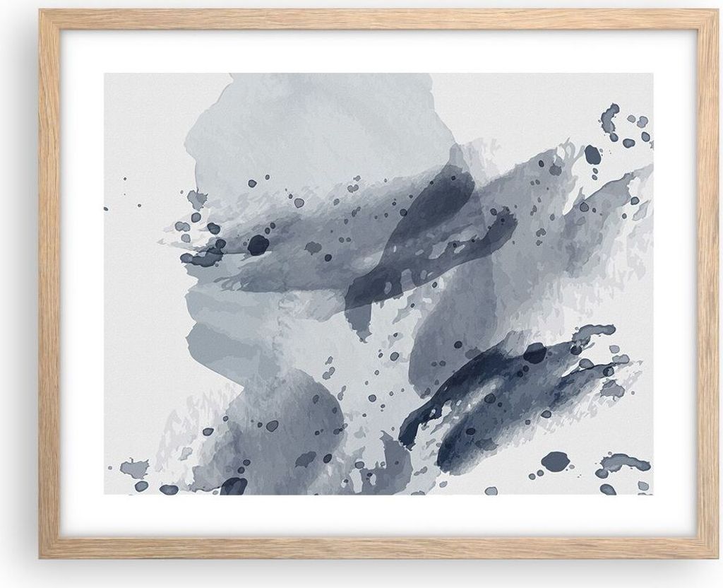 Gerahmtes Poster - Rahmen in heller Eiche - Abstraktion Blau Minimalismus - 50x40 cm - Wand Bild - Wanddeko - Wandbilder - Kunstposter - Wandposter...