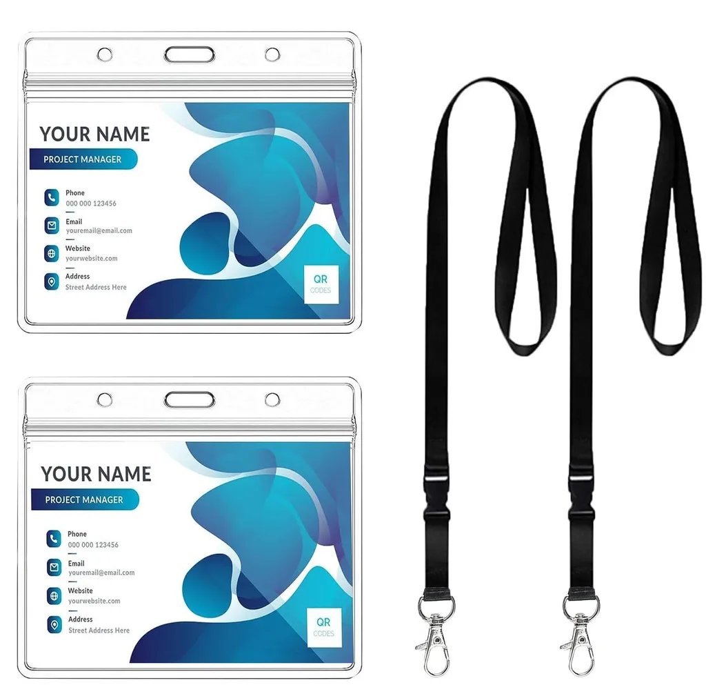 Lot de Porte-Badge Transparent avec Cordon et Clip pour Carte de Service